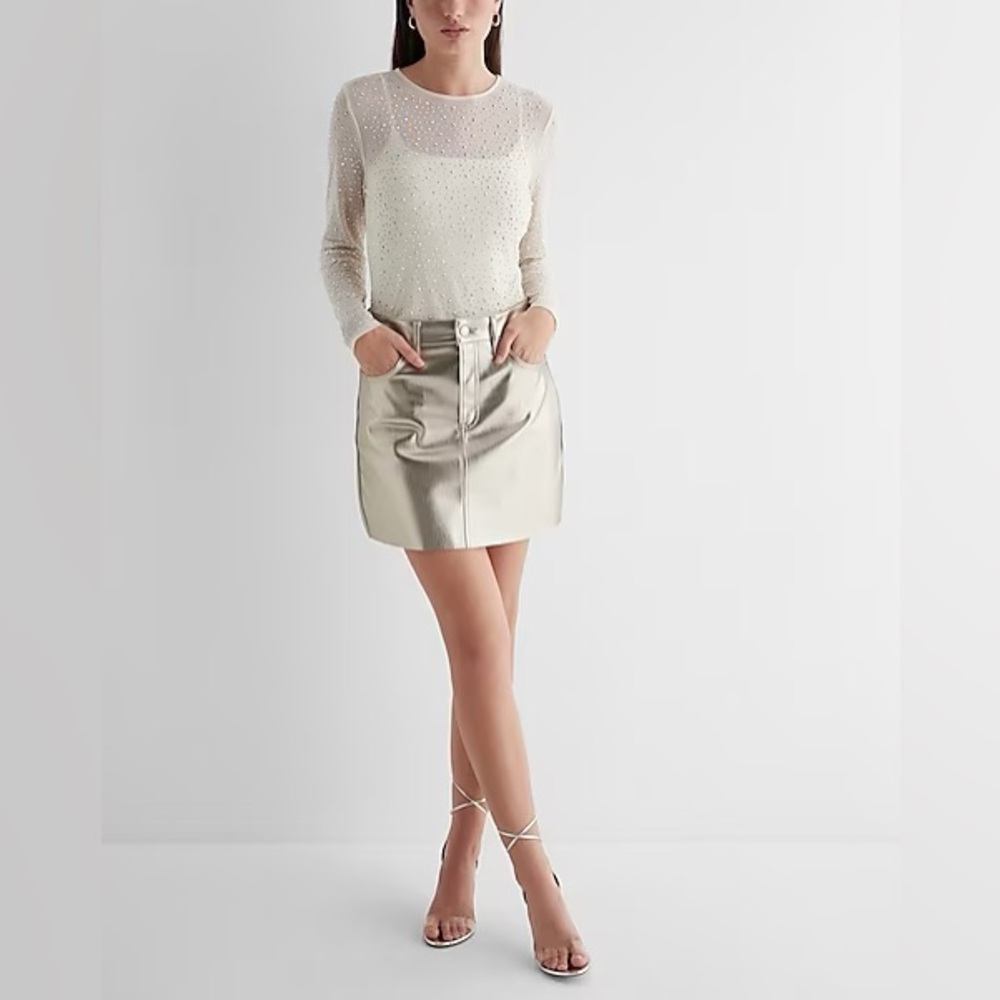 NWT High Waisted Metallic Mini Skirt Beige/Gold